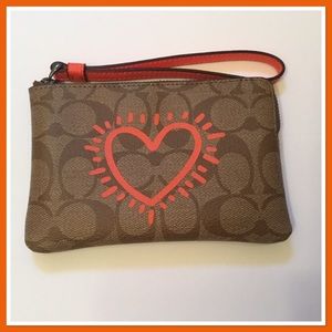 Coach Keith Haring Corner Zip Wristlet Logo Heart